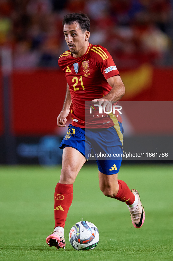 Mikel Oyarzabal of Spain is in action during the UEFA Nations League 2024/25 League A Group A4 game between Spain and Denmark at Enrique Roc...