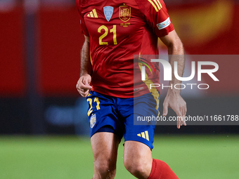 Mikel Oyarzabal of Spain is in action during the UEFA Nations League 2024/25 League A Group A4 game between Spain and Denmark at Enrique Roc...