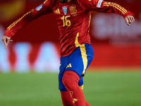 Alex Baena of Spain is in action during the UEFA Nations League 2024/25 League A Group A4 game between Spain and Denmark at Enrique Roca Sta...