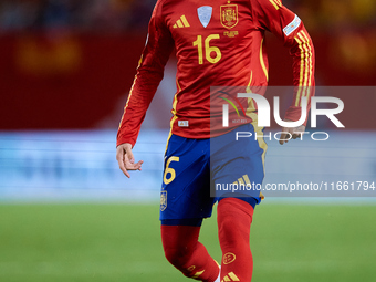 Alex Baena of Spain is in action during the UEFA Nations League 2024/25 League A Group A4 game between Spain and Denmark at Enrique Roca Sta...