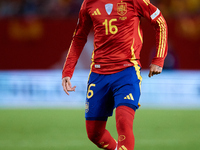 Alex Baena of Spain is in action during the UEFA Nations League 2024/25 League A Group A4 game between Spain and Denmark at Enrique Roca Sta...