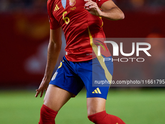 Mikel Merino of Spain is in action during the UEFA Nations League 2024/25 League A Group A4 game between Spain and Denmark at Enrique Roca S...