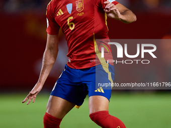 Mikel Merino of Spain is in action during the UEFA Nations League 2024/25 League A Group A4 game between Spain and Denmark at Enrique Roca S...