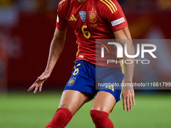 Mikel Merino of Spain is in action during the UEFA Nations League 2024/25 League A Group A4 game between Spain and Denmark at Enrique Roca S...