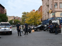 Two people die while riding a motorcycle and crashing into another vehicle in Manhattan, New York, United States, on October 13, 2024. On Su...