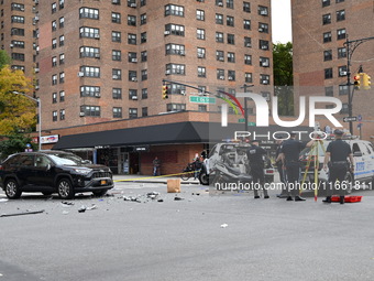 Two people die while riding a motorcycle and crashing into another vehicle in Manhattan, New York, United States, on October 13, 2024. On Su...