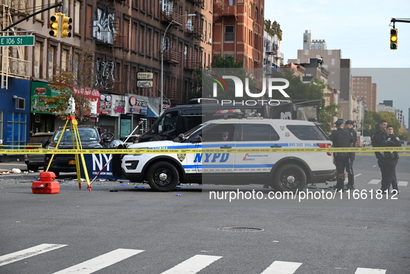 Two people die while riding a motorcycle and crashing into another vehicle in Manhattan, New York, United States, on October 13, 2024. On Su...