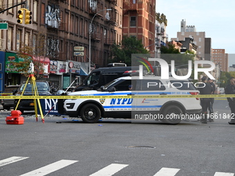 Two people die while riding a motorcycle and crashing into another vehicle in Manhattan, New York, United States, on October 13, 2024. On Su...