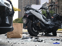 Two people die while riding a motorcycle and crashing into another vehicle in Manhattan, New York, United States, on October 13, 2024. On Su...