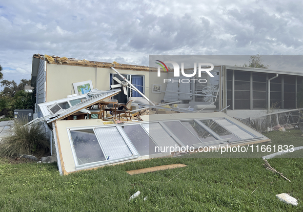 Damage from Hurricane Milton occurs in La Casa Mobile Home Park in North Port, Florida, on October 11, 2024. Hurricane Milton makes landfall...