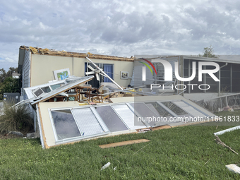 Damage from Hurricane Milton occurs in La Casa Mobile Home Park in North Port, Florida, on October 11, 2024. Hurricane Milton makes landfall...