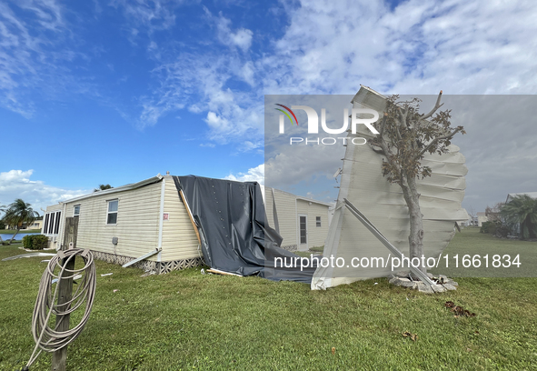 Damage from Hurricane Milton occurs in La Casa Mobile Home Park in North Port, Florida, on October 11, 2024. Hurricane Milton makes landfall...