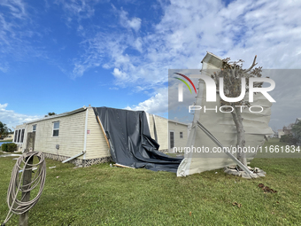 Damage from Hurricane Milton occurs in La Casa Mobile Home Park in North Port, Florida, on October 11, 2024. Hurricane Milton makes landfall...