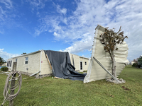 Damage from Hurricane Milton occurs in La Casa Mobile Home Park in North Port, Florida, on October 11, 2024. Hurricane Milton makes landfall...