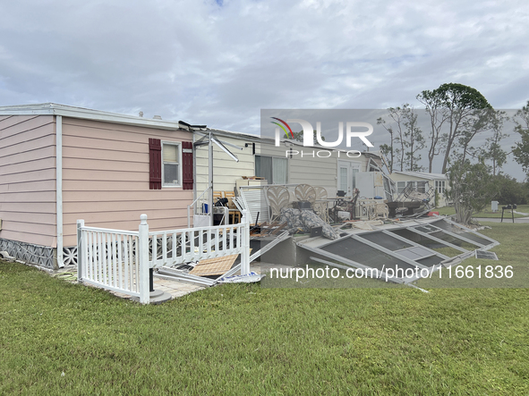 Damage from Hurricane Milton occurs in La Casa Mobile Home Park in North Port, Florida, on October 11, 2024. Hurricane Milton makes landfall...