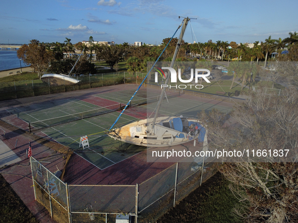 Damage from Hurricane Milton occurs in Punta Gorda, Florida, on October 12, 2024. Hurricane Milton makes landfall near Siesta Key, Florida,...