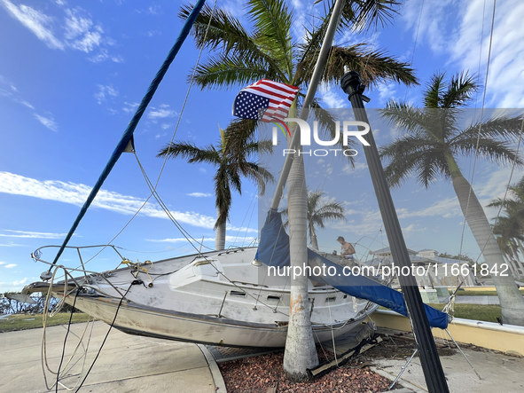 Damage from Hurricane Milton occurs in Punta Gorda, Florida, on October 12, 2024. Hurricane Milton makes landfall near Siesta Key, Florida,...