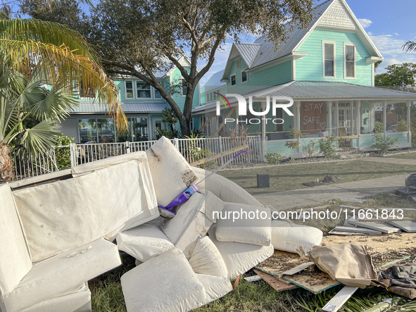 Damage from Hurricane Milton occurs in Punta Gorda, Florida, on October 12, 2024. Hurricane Milton makes landfall near Siesta Key, Florida,...