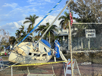 Damage from Hurricane Milton occurs in Punta Gorda, Florida, on October 12, 2024. Hurricane Milton makes landfall near Siesta Key, Florida,...