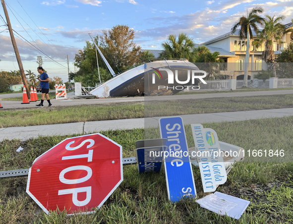 Damage from Hurricane Milton occurs in Punta Gorda, Florida, on October 12, 2024. Hurricane Milton makes landfall near Siesta Key, Florida,...