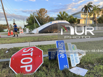 Damage from Hurricane Milton occurs in Punta Gorda, Florida, on October 12, 2024. Hurricane Milton makes landfall near Siesta Key, Florida,...