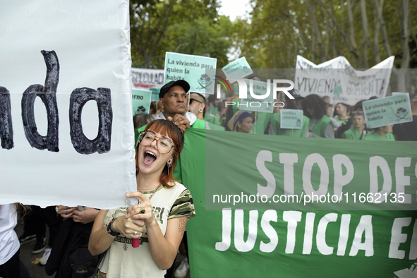 Madrid stands for the right to decent housing. Almost 40 collectives take to the streets in Madrid, Spain, on October 13, 2024, to fight aga...