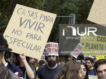 Madrid stands for the right to decent housing. Almost 40 collectives take to the streets in Madrid, Spain, on October 13, 2024, to fight aga...