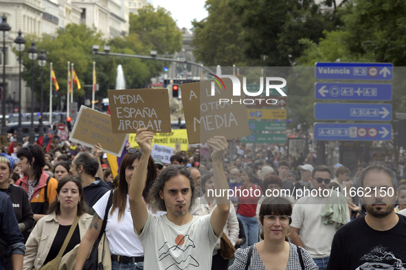 Madrid stands for the right to decent housing. Almost 40 collectives take to the streets in Madrid, Spain, on October 13, 2024, to fight aga...