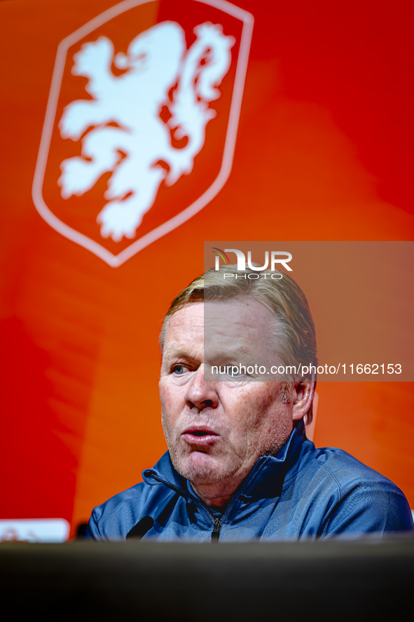 Netherlands trainer Ronald Koeman speaks during the press conference at the Allianz Arena for the UEFA Nations League, League phase, Matchda...