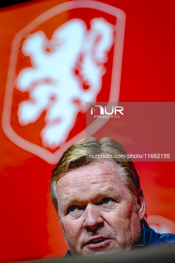 Netherlands trainer Ronald Koeman speaks during the press conference at the Allianz Arena for the UEFA Nations League, League phase, Matchda...