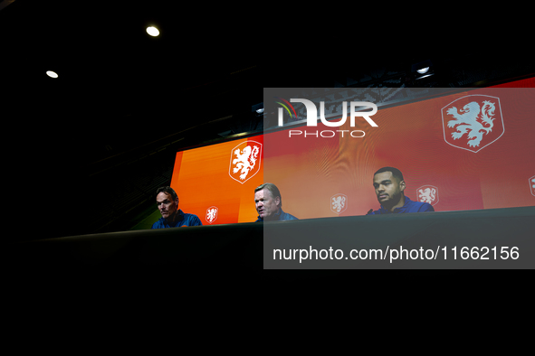 Netherlands trainer Ronald Koeman and Netherlands forward Cody Gakpo attend the press conference at the Allianz Arena for the UEFA Nations L...