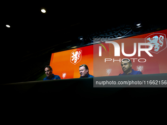 Netherlands trainer Ronald Koeman and Netherlands forward Cody Gakpo attend the press conference at the Allianz Arena for the UEFA Nations L...