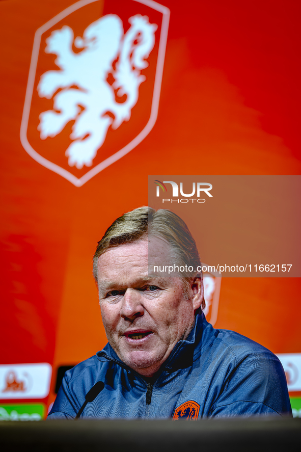 Netherlands trainer Ronald Koeman speaks during the press conference at the Allianz Arena for the UEFA Nations League, League phase, Matchda...