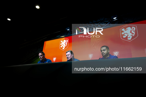 Netherlands trainer Ronald Koeman and Netherlands forward Cody Gakpo attend the press conference at the Allianz Arena for the UEFA Nations L...