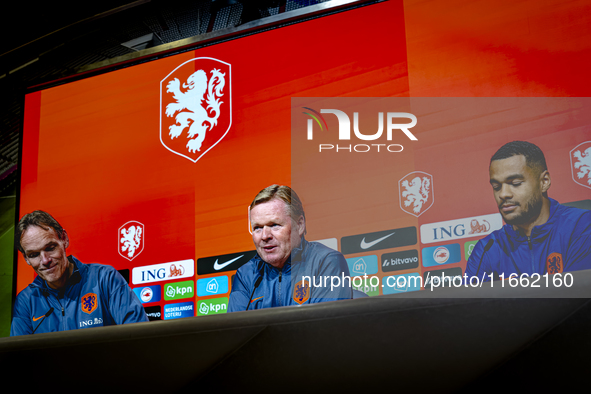 Netherlands trainer Ronald Koeman and Netherlands forward Cody Gakpo attend the press conference at the Allianz Arena for the UEFA Nations L...