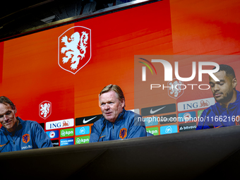 Netherlands trainer Ronald Koeman and Netherlands forward Cody Gakpo attend the press conference at the Allianz Arena for the UEFA Nations L...