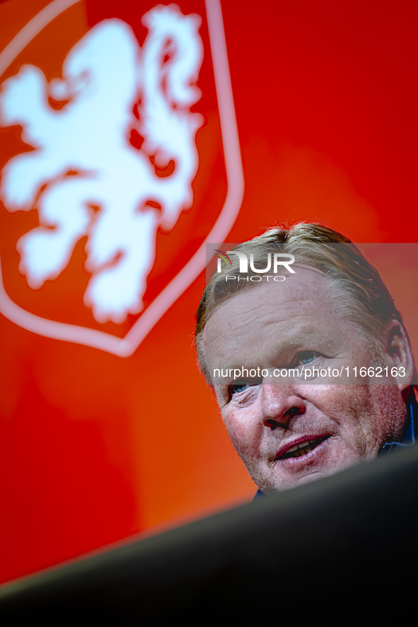 Netherlands trainer Ronald Koeman speaks during the press conference at the Allianz Arena for the UEFA Nations League, League phase, Matchda...