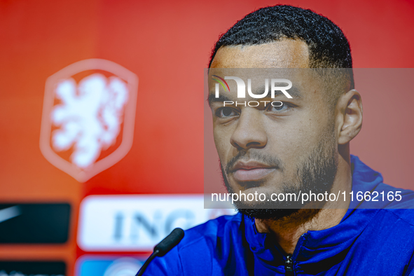 Netherlands trainer Ronald Koeman and Netherlands forward Cody Gakpo attend the press conference at the Allianz Arena for the UEFA Nations L...