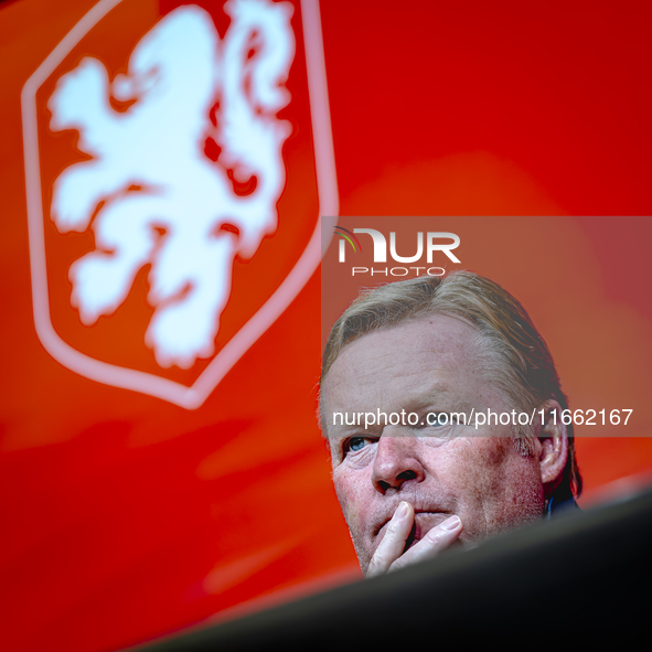 Netherlands trainer Ronald Koeman speaks during the press conference at the Allianz Arena for the UEFA Nations League, League phase, Matchda...