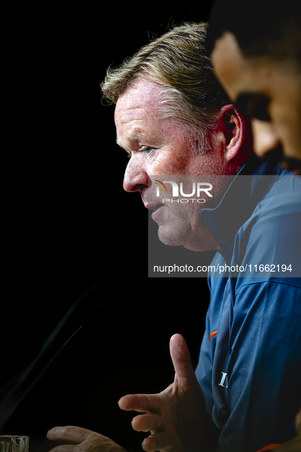 Netherlands trainer Ronald Koeman speaks during the press conference at the Allianz Arena for the UEFA Nations League, League phase, Matchda...