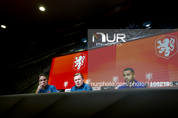 Netherlands trainer Ronald Koeman and Netherlands forward Cody Gakpo attend the press conference at the Allianz Arena for the UEFA Nations L...