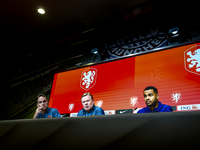 Netherlands trainer Ronald Koeman and Netherlands forward Cody Gakpo attend the press conference at the Allianz Arena for the UEFA Nations L...