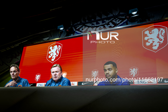 Netherlands trainer Ronald Koeman and Netherlands forward Cody Gakpo attend the press conference at the Allianz Arena for the UEFA Nations L...