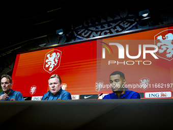 Netherlands trainer Ronald Koeman and Netherlands forward Cody Gakpo attend the press conference at the Allianz Arena for the UEFA Nations L...