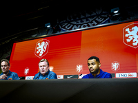 Netherlands trainer Ronald Koeman and Netherlands forward Cody Gakpo attend the press conference at the Allianz Arena for the UEFA Nations L...