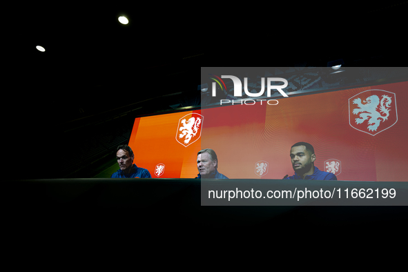 Netherlands trainer Ronald Koeman and Netherlands forward Cody Gakpo attend the press conference at the Allianz Arena for the UEFA Nations L...