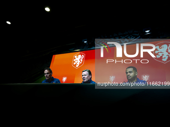 Netherlands trainer Ronald Koeman and Netherlands forward Cody Gakpo attend the press conference at the Allianz Arena for the UEFA Nations L...