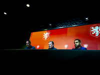 Netherlands trainer Ronald Koeman and Netherlands forward Cody Gakpo attend the press conference at the Allianz Arena for the UEFA Nations L...