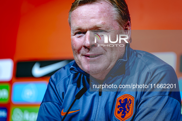 Netherlands trainer Ronald Koeman speaks during the press conference at the Allianz Arena for the UEFA Nations League, League phase, Matchda...