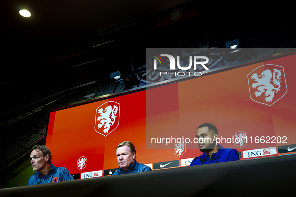 Netherlands trainer Ronald Koeman and Netherlands forward Cody Gakpo attend the press conference at the Allianz Arena for the UEFA Nations L...